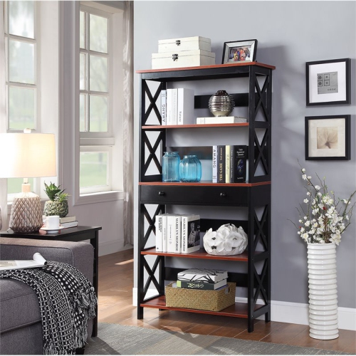 Convenience Concepts Oxford Five-Tier Bookcase in Cherry and Black Wood Finish