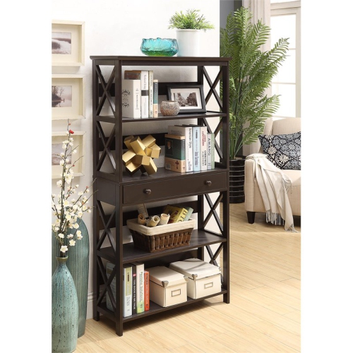 Convenience Concepts Oxford Five-Tier Bookcase with Drawer in Espresso Wood