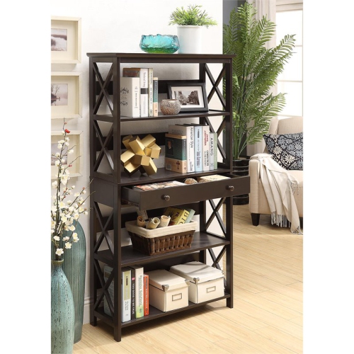 Convenience Concepts Oxford Five-Tier Bookcase with Drawer in Espresso Wood