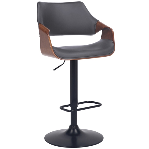 Aspen Adjustable Swivel Grey Faux Leather and Walnut Wood Bar Stool