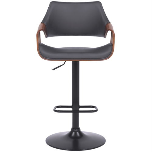 Aspen Adjustable Swivel Grey Faux Leather and Walnut Wood Bar Stool