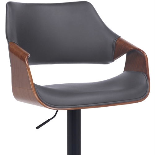 Aspen Adjustable Swivel Grey Faux Leather and Walnut Wood Bar Stool