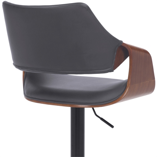 Aspen Adjustable Swivel Grey Faux Leather and Walnut Wood Bar Stool