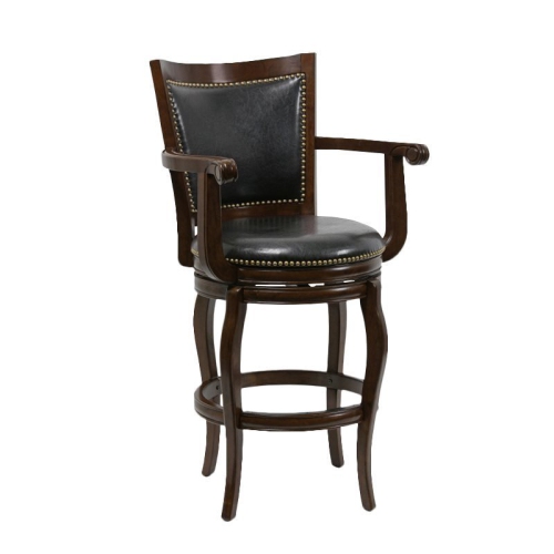 Bowery Hill 44.5"H Transitional Wood/Faux Leather Swivel Bar Stool in Cappuccino
