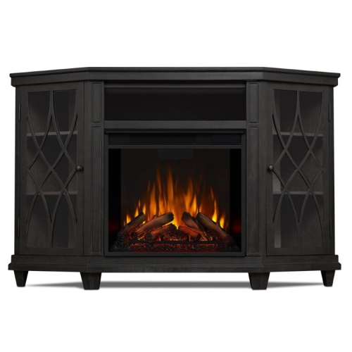 Bowery Hill Modern Solid Wood Corner Fireplace TV Stand in Gray