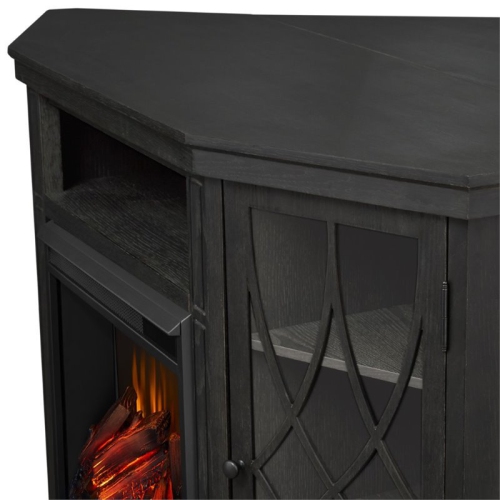 Bowery Hill Modern Solid Wood Corner Fireplace TV Stand in Gray