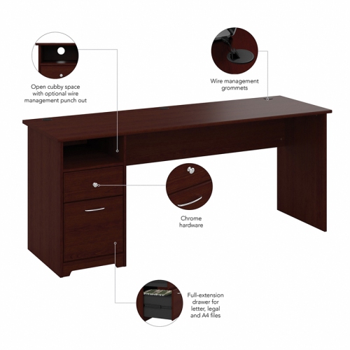 Bush Furniture Cabot 72W Computer Desk with Drawers in Harvest Cherry