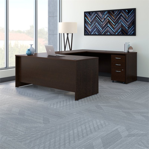 Series C 72"W U-Shaped Desk with Mobile File in Mocha Cherry - Engineered Wood