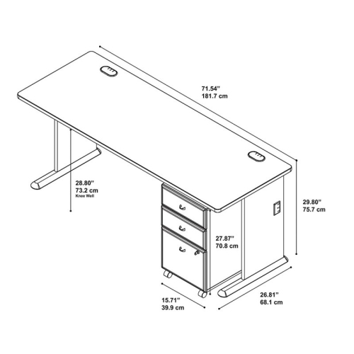 Scranton & Co 72" Desk with Mobile File Cabinet in Slate