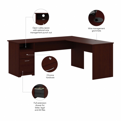 Bush Furniture Cabot 72W L Shaped Computer Desk with Drawers in Harvest Cherry