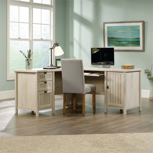 Sauder Costa Engineered Wood L-Shaped Computer Desk in Chalked Chestnut