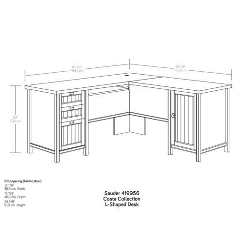 Sauder Costa Engineered Wood L-Shaped Computer Desk in Chalked Chestnut