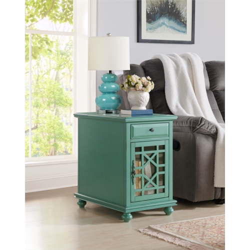 Martin Svensson Home Elegant Chairside Table with Power Antique Teal Green