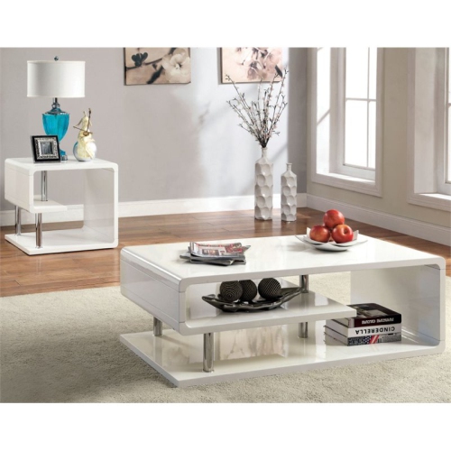 FURNITURE OF AMERICA  Lazer Contemporary Wood 2-Piece Coffee Table Set In White