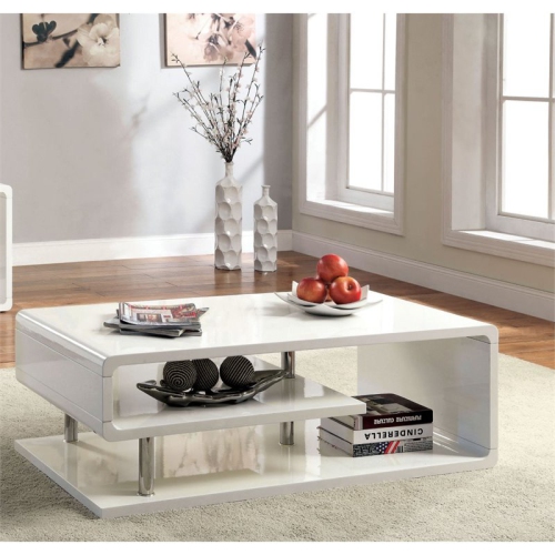 Furniture of America Lazer Contemporary Wood 2-Piece Coffee Table Set in White