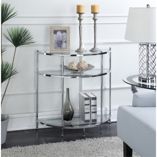 Pemberly Row Glass Console Table in Chrome