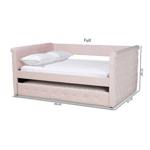 Baxton Studio Amaya Velvet and Wood Full Daybed with Trundle in Light Pink