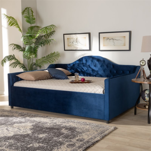Baxton Studio Perry Contemporary Velvet Upholstered Full Daybed in Royal Blue
