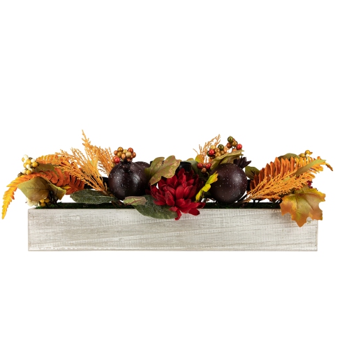 24" Autumn Harvest 3-Piece Candle Holder in a Rustic Wooden Box Centerpiece