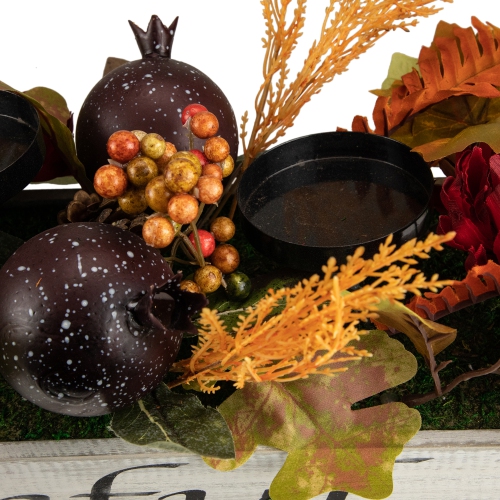 24" Autumn Harvest 3-Piece Candle Holder in a Rustic Wooden Box Centerpiece