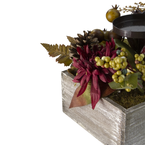 24" Autumn Harvest 3-Piece Candle Holder in a Rustic Wooden Box Centerpiece
