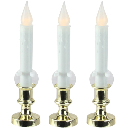 NORTHLIGHT  Set Of 3 Led C5 Flickering Window Christmas Candle Lamps With Timer 8.5" In White