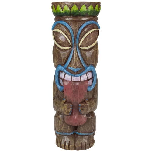 NORTHLIGHT  16" Solar Lighted Polynesian Outdoor Garden Tongue Out Tiki Statue
