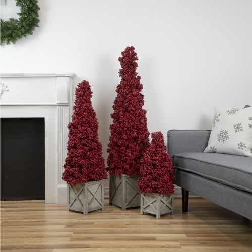 Artificial Berry Cone Potted Christmas Topiary - 50" - Red