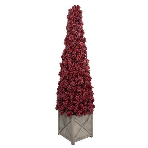 Artificial Berry Cone Potted Christmas Topiary - 50" - Red
