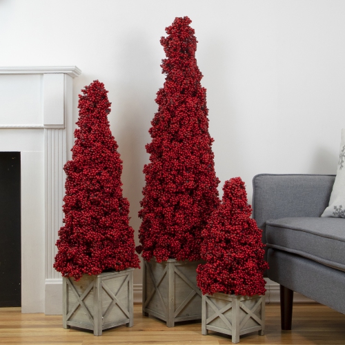 Artificial Berry Cone Potted Christmas Topiary - 24" - Red