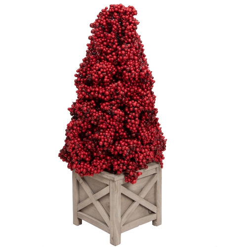 Artificial Berry Cone Potted Christmas Topiary - 24" - Red