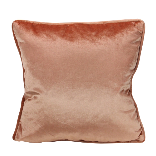 Coussin décoratif carré en velours pêche de 17 po avec bordure à passepoil