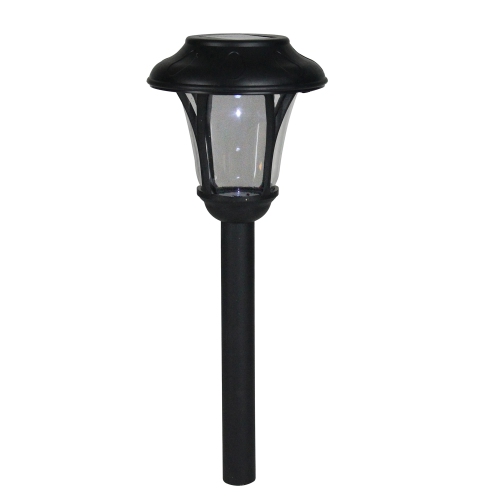 NORTHLIGHT  12" Black Lantern Solar Light With Led Light And Lawn Stake In White
