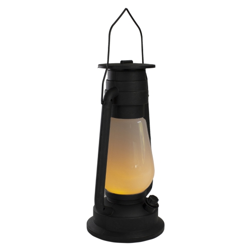 12" Black Battery Operated Faux Flame LED Hurricane Lantern
