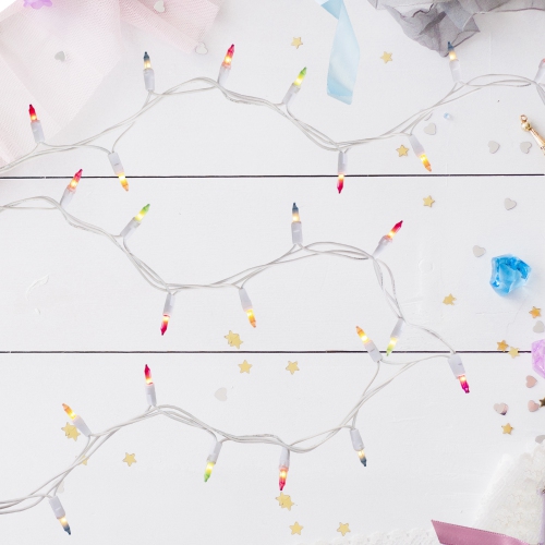 50-Count Pastel Multi-Color Mini Easter Light Set, 10ft White Wire