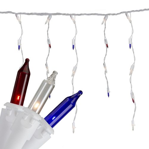 NORTHLIGHT  105 And Blue 4Th Of July Mini Icicle Lights - 6.5 Ft White Wire In Red