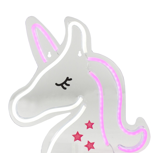 NORTHLIGHT  13" And Pink Led Neon Style Unicorn Wall Sign In White