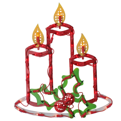 NORTHLIGHT  Lighted Candles With Holly And Berry Christmas Window Silhouette - 16.5 Inch
