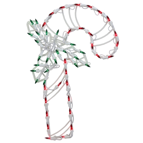 18" Lighted Candy Cane with Holly Christmas Window Silhouette Decoration