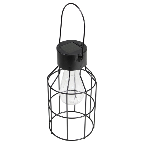 NORTHLIGHT  9.5" Outdoor Geometric Hanging Solar Lantern With Handle Outdoor Decor In Black