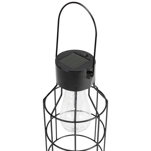 9.5" Black Outdoor Geometric Hanging Solar Lantern with Handle Outdoor Decor