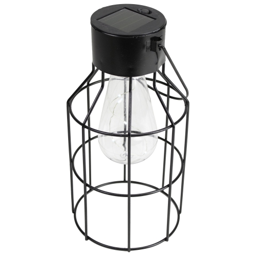 9.5" Black Outdoor Geometric Hanging Solar Lantern with Handle Outdoor Decor