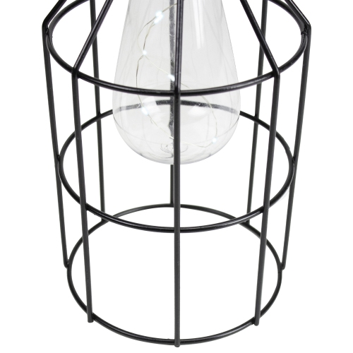9.5" Black Outdoor Geometric Hanging Solar Lantern with Handle Outdoor Decor