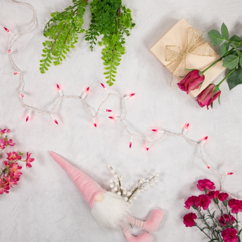 35-Count Pink Mini Christmas Light Set, 7ft White Wire
