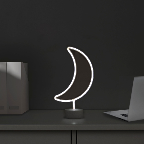 11.5" White Battery Operated Neon LED Moon Table Light