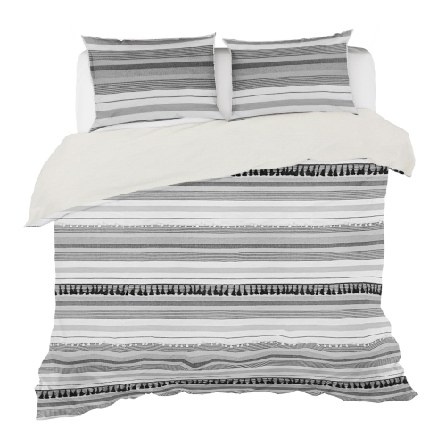 Kingham Contemporary Boho Grey Stripes Duvet Cover Set Queen with Pillow Sham