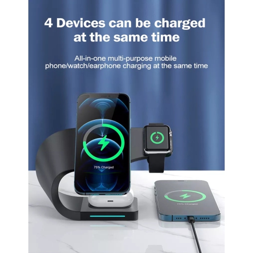 Navor 4-in-1 15W Fast Charging Dock Station | Magnetic Wireless Charger for iPhone 17/16/15/14/13/12/11/X/8, Apple Watch SE/1-11, AirPods 1/2/3/Pro &