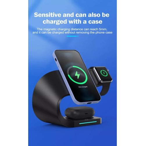Navor 4-in-1 15W Fast Charging Dock Station | Magnetic Wireless Charger for iPhone 17/16/15/14/13/12/11/X/8, Apple Watch SE/1-11, AirPods 1/2/3/Pro &