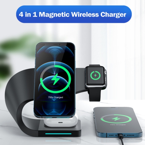 Navor 4-in-1 15W Fast Charging Dock Station | Magnetic Wireless Charger for iPhone 17/16/15/14/13/12/11/X/8, Apple Watch SE/1-11, AirPods 1/2/3/Pro &