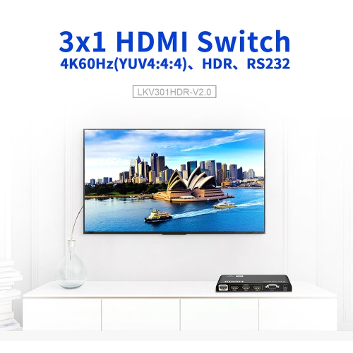 Speedex LKV301HDR-V2.0 3×1 for HDMI2.0 HDR 4Kx2K@60Hz, Simultaneous Connection of Multiple HDMI Device, Support button, remote control, RS232 Switch